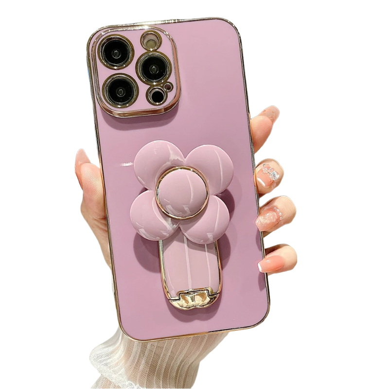 Anymob iPhone Case Shockproof Dark Pink Plating Silicone Case Flower Rotating Windmill Bracket Cover-Mobile Phone Cases-PEROZ Accessories