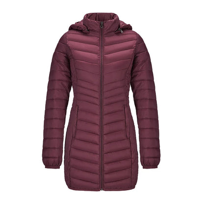 Anychic Womens Padded Puffer Jacket Small Burgandy Ultralightweight Long Parka With Detachable Hood Outdoor Warm Clothes-Coats &amp; Jackets-PEROZ Accessories
