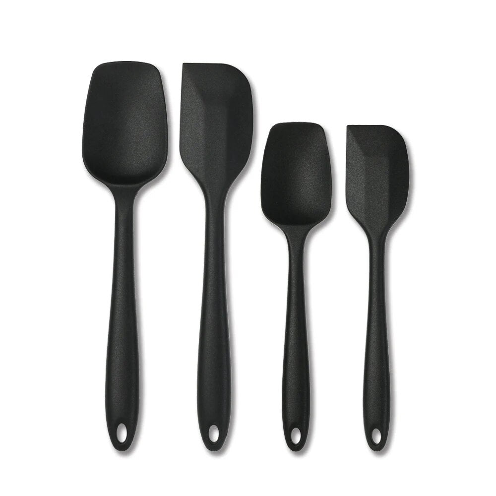 Anygleam Silicone Black Seamless Spatula 4 Set Kitchen Accessories Baking Utensil Kit Bread Cake Mixing Tools Cooking Scraper Heat Resistant-Spatula and Shovel-PEROZ Accessories