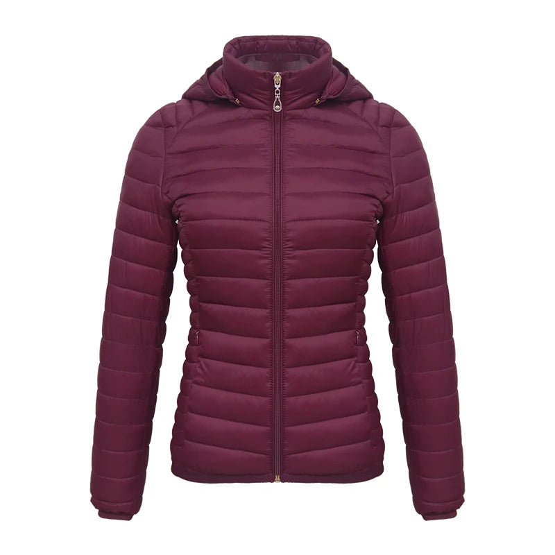 Anychic Womens Padded Puffer Jacket 4XL Burgandy Solid Lightweight Warm Outdoor Parka Clothing With Detachable Hood-Coats &amp; Jackets-PEROZ Accessories