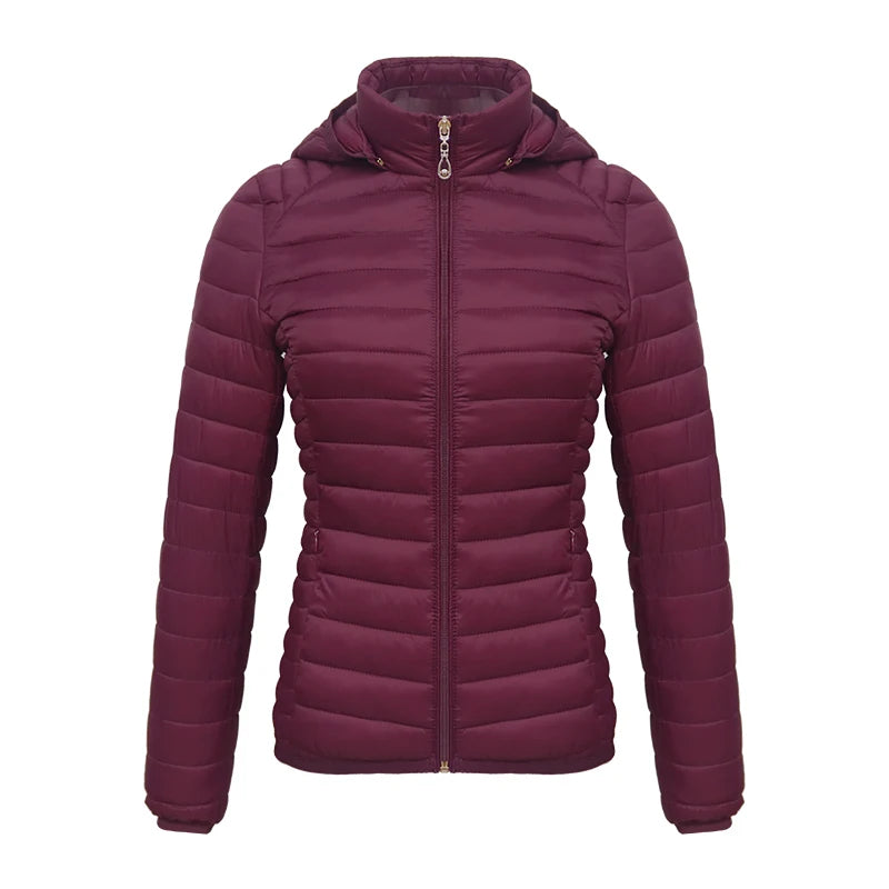 Anychic Womens Padded Puffer Jacket 4XL Burgandy Solid Lightweight Warm Outdoor Parka Clothing With Detachable Hood-Coats &amp; Jackets-PEROZ Accessories