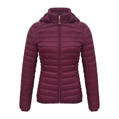 Anychic Womens Padded Puffer Jacket 4XL Burgandy Solid Lightweight Warm Outdoor Parka Clothing With Detachable Hood-Coats &amp; Jackets-PEROZ Accessories