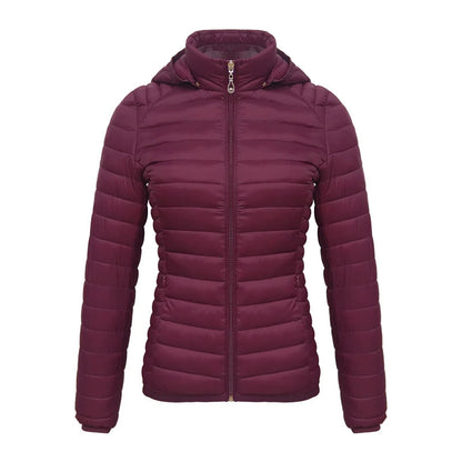 Anychic Womens Padded Puffer Jacket 5XL Burgandy Solid Lightweight Warm Outdoor Parka Clothing With Detachable Hood-Coats &amp; Jackets-PEROZ Accessories