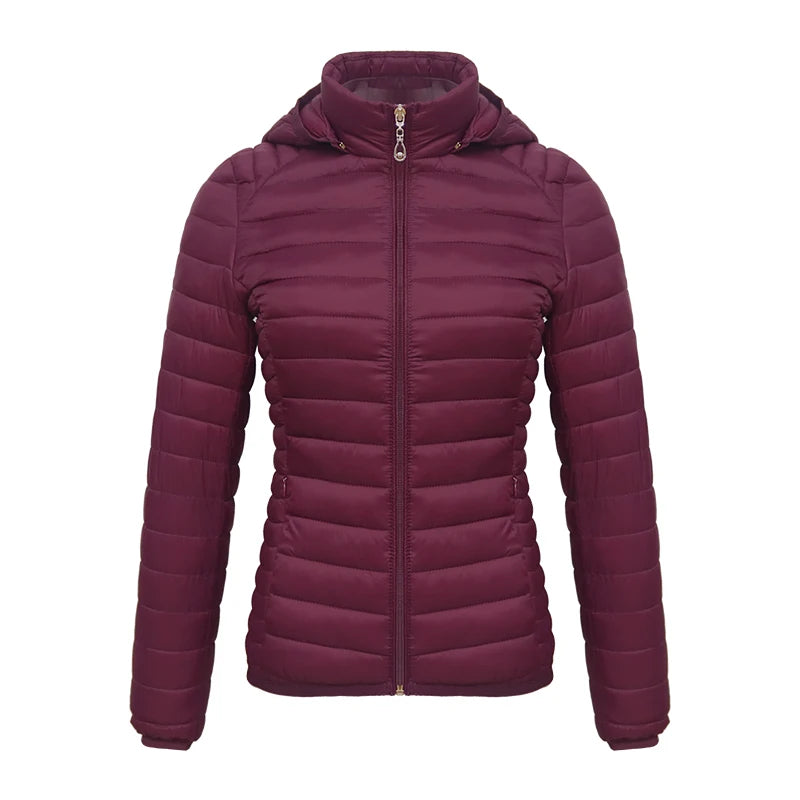 Anychic Womens Padded Puffer Jacket 5XL Burgandy Solid Lightweight Warm Outdoor Parka Clothing With Detachable Hood-Coats &amp; Jackets-PEROZ Accessories