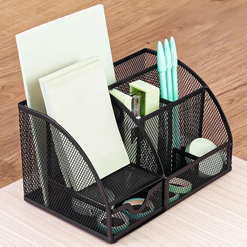 AnyCraft Silver Mesh Stationery Storage Organizer with Compartments for Office and School Supplies-Organizers-PEROZ Accessories