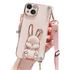 Anymob iPhone Case Shockproof Light Pink Rabbit Bracket Crossbody Lanyard Case Plating Stand Silicon Phone Cover-Mobile Phone Cases-PEROZ Accessories