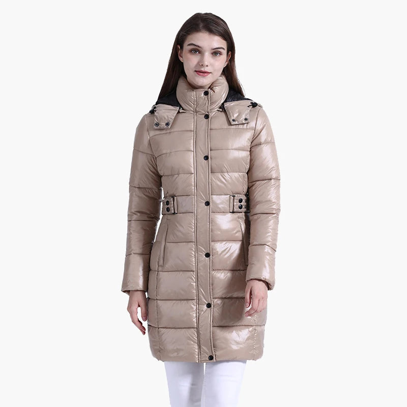 Anychic Womens Padded Puffer Jacket Large Beige Hooded Long Thick Puffer Jackets For Women Fashion Coats Casual Waterproof Outerwear-Coats &amp; Jackets-PEROZ Accessories