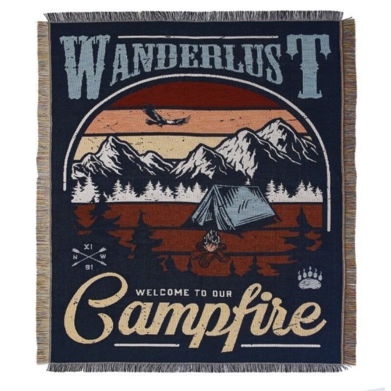 Anyhouz Wanderlust Campfire Throw Blanket Cozy Sofa Couch Bed Cover Outdoor Camping Mat Home Decor Tapestry with Tassel-Blankets-PEROZ Accessories