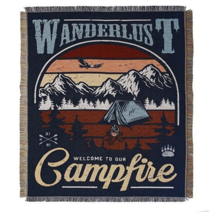 Anyhouz Wanderlust Campfire Throw Blanket Cozy Sofa Couch Bed Cover Outdoor Camping Mat Home Decor Tapestry with Tassel-Blankets-PEROZ Accessories