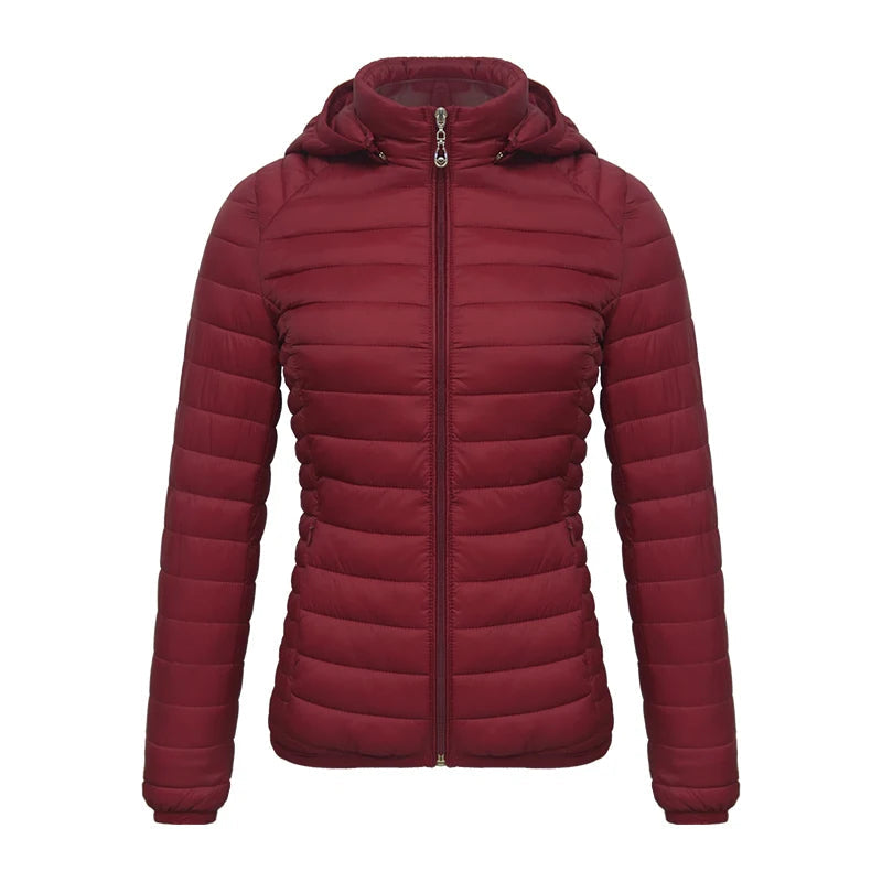 Anychic Womens Padded Puffer Jacket 5XL Red Solid Lightweight Warm Outdoor Parka Clothing With Detachable Hood-Coats &amp; Jackets-PEROZ Accessories