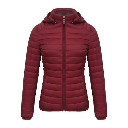 Anychic Womens Padded Puffer Jacket 5XL Red Solid Lightweight Warm Outdoor Parka Clothing With Detachable Hood-Coats &amp; Jackets-PEROZ Accessories