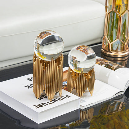 Anyhouz 20cm Luxury Gold Metal Crystal Ball Tabletop Home Decor Modern Art Living Room Display House Decorative Crafts Metal Ornaments-Ornaments-PEROZ Accessories