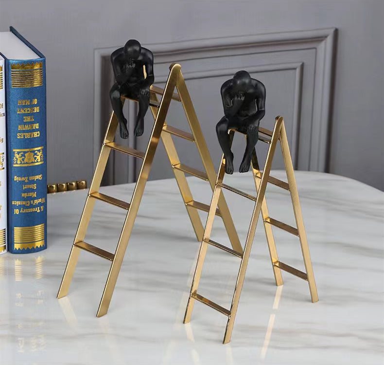 Anyhouz 30cm Man Sitting on a Ladder Tabletop Home Decor Modern Art Living Room Display House Decorative Crafts Metal Ornaments-Tabletop Decor-PEROZ Accessories