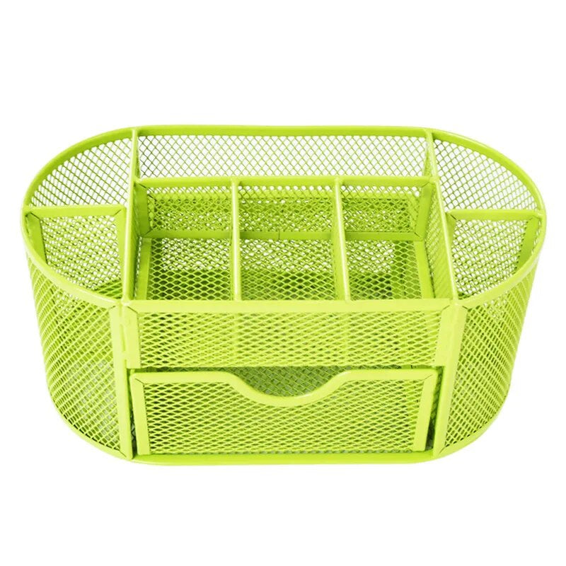 AnyCraft Light Green Metal Mesh Stationery Storage Organizer with Large Capacity Compartments for Office and School Supplies-Organizers-PEROZ Accessories