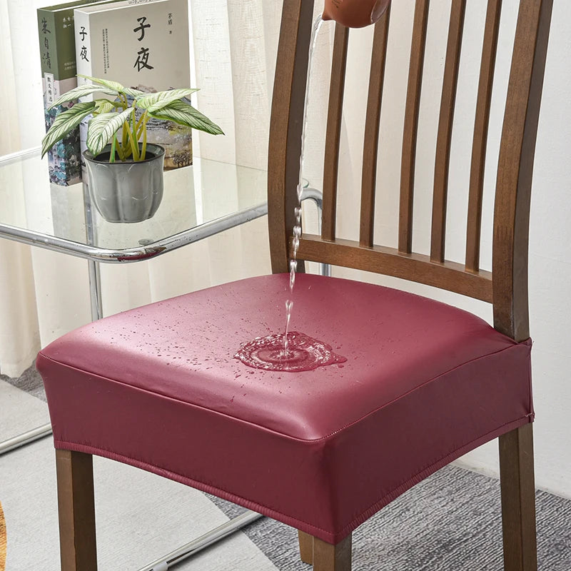 Anyhouz Chair Cover Wine Red PU Leather Seat Slipcover Chair Cover for Kitchen Hotel Banquet Dining Living Room-Chair Cover-PEROZ Accessories