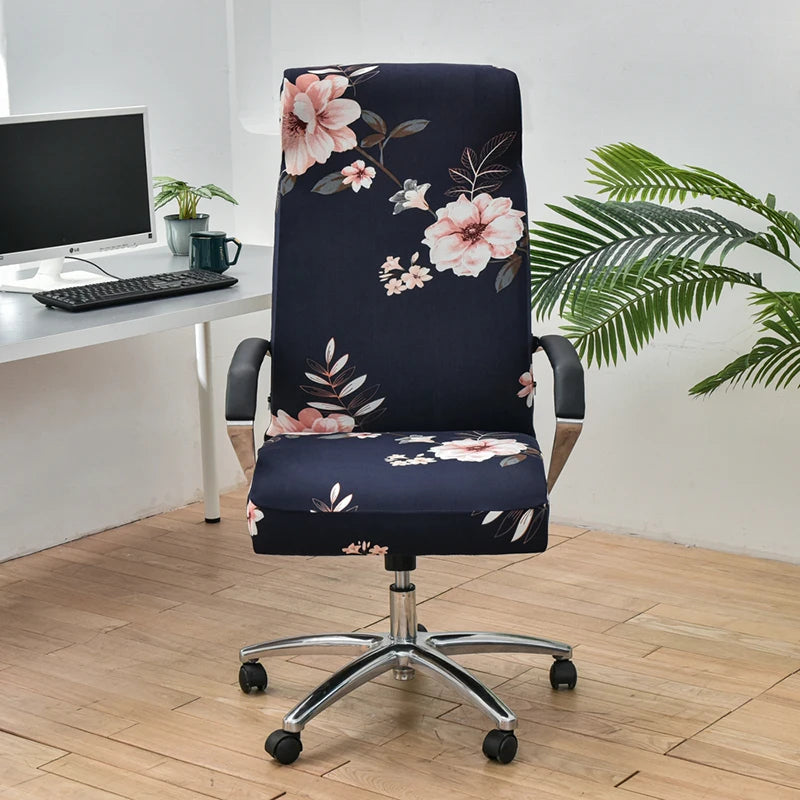 Anyhouz Office Chair Cover Black Floral Medium Non-Slip Rotating Seat Case Universal Armrest Chair Protector-Chair Cover-PEROZ Accessories