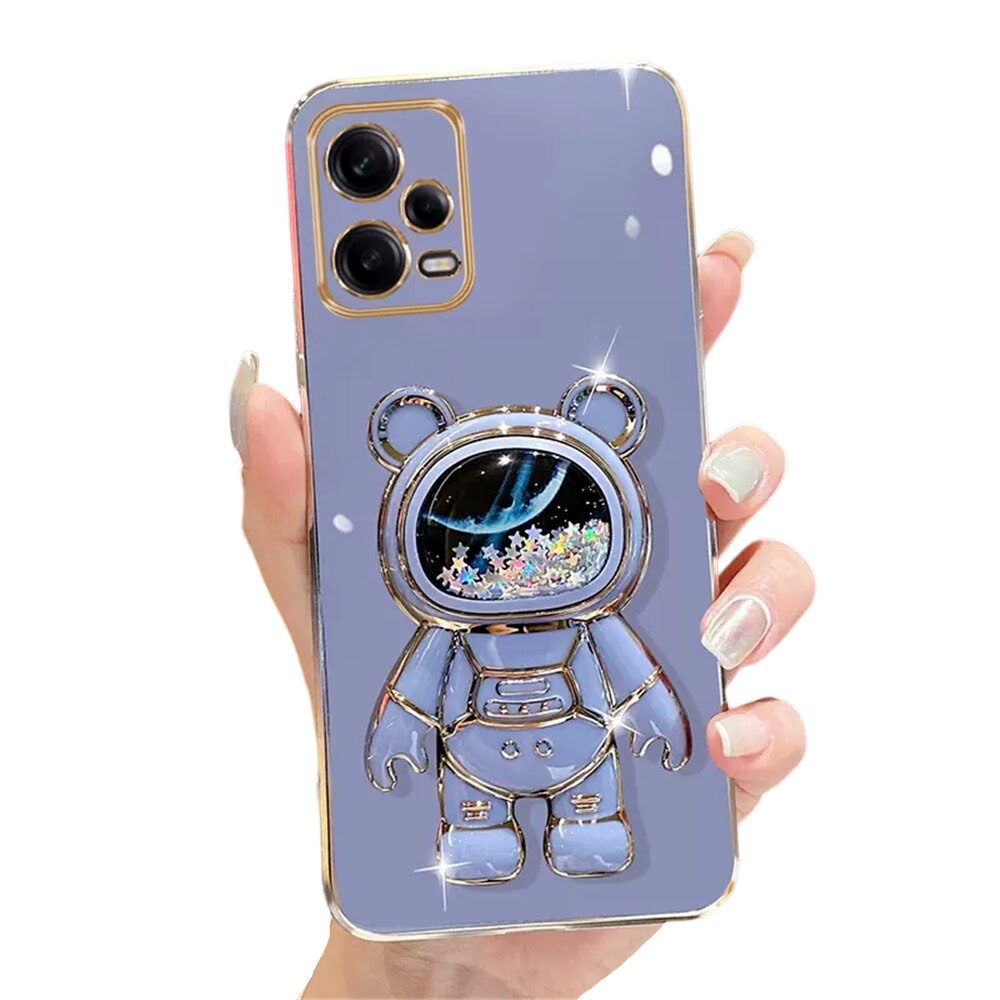 Anymob Samsung Case Neon Blue Quicksand Space Bear Stand Phone Soft Cover Protection-Mobile Phone Cases-PEROZ Accessories