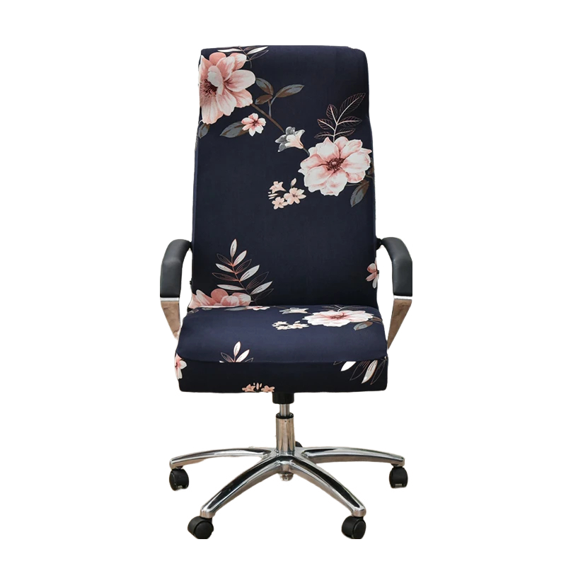 Anyhouz Office Chair Cover Black Floral Medium Non-Slip Rotating Seat Case Universal Armrest Chair Protector-Chair Cover-PEROZ Accessories