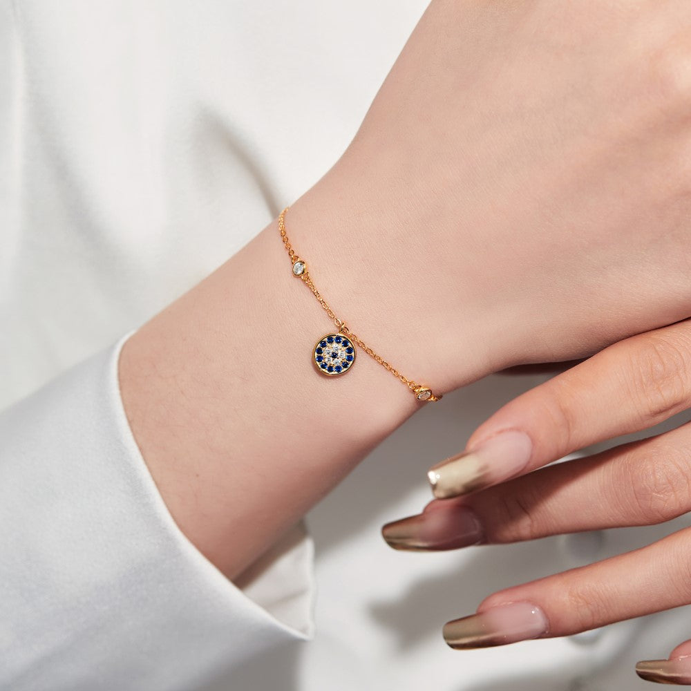 Anyco Bracelet Custom Cubic Zirconia Bracelets Adjustable Blue Big Eye Gold Platted Bracelet For Women Jewelry-Bracelets-PEROZ Accessories