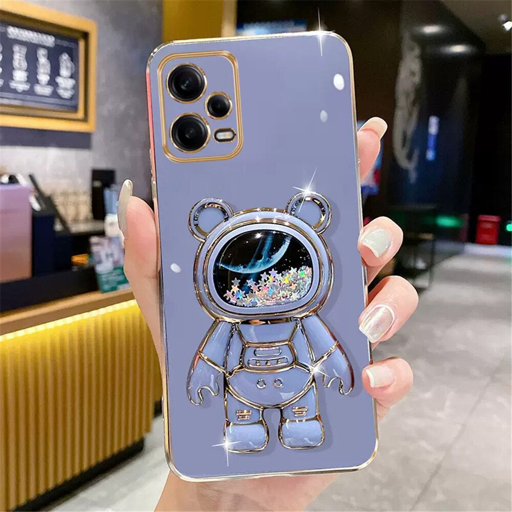 Anymob Samsung Case Neon Blue Quicksand Space Bear Stand Phone Soft Cover Protection-Mobile Phone Cases-PEROZ Accessories