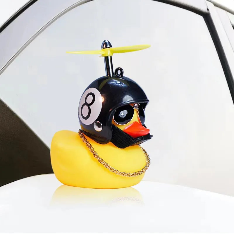 Anypack Car Ornaments Rubber Yellow Duck for Car Dashboard Decorations Cool Glasses Duck with Black 8 Ball Propeller Helmet Gold Chain-Car Accessories-PEROZ Accessories