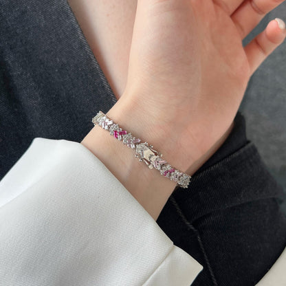 Anyco Bracelet Minimalist 925 Sterling Silver Bracelet Jewelry Set Cz Cubic Zirconia Colorful Pink Stone Diamond Bracelets Women-Bracelets-PEROZ Accessories