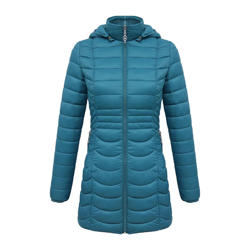 Anychic Womens Padded Puffer Jacket Large Green Ultralightweight Ultralight Coat With Detachable Hood Lightweight Outwear Clothing-Coats &amp; Jackets-PEROZ Accessories