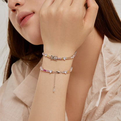 Anyco Bracelet Trendy Multi Color S925 Silver Pink Diamond Bracelet 18cm Bling Cz Cubic Zircon Pear Shape Bracelets For Women Jewelry-Bracelets-PEROZ Accessories