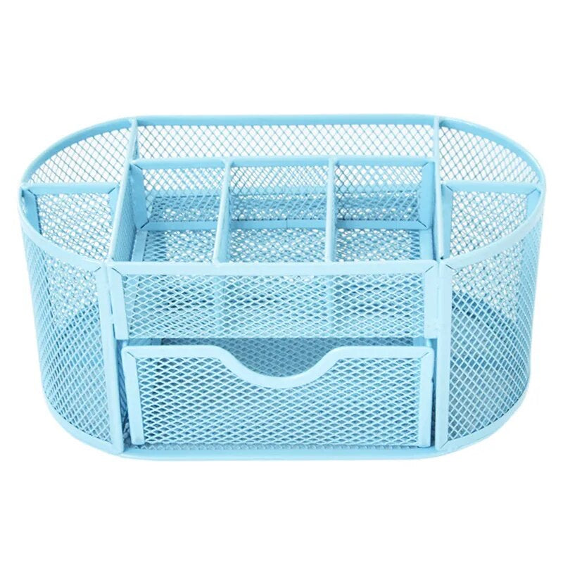 AnyCraft Blue Metal Mesh Stationery Storage Organizer with Large Capacity Compartments for Office and School Supplies-Organizers-PEROZ Accessories