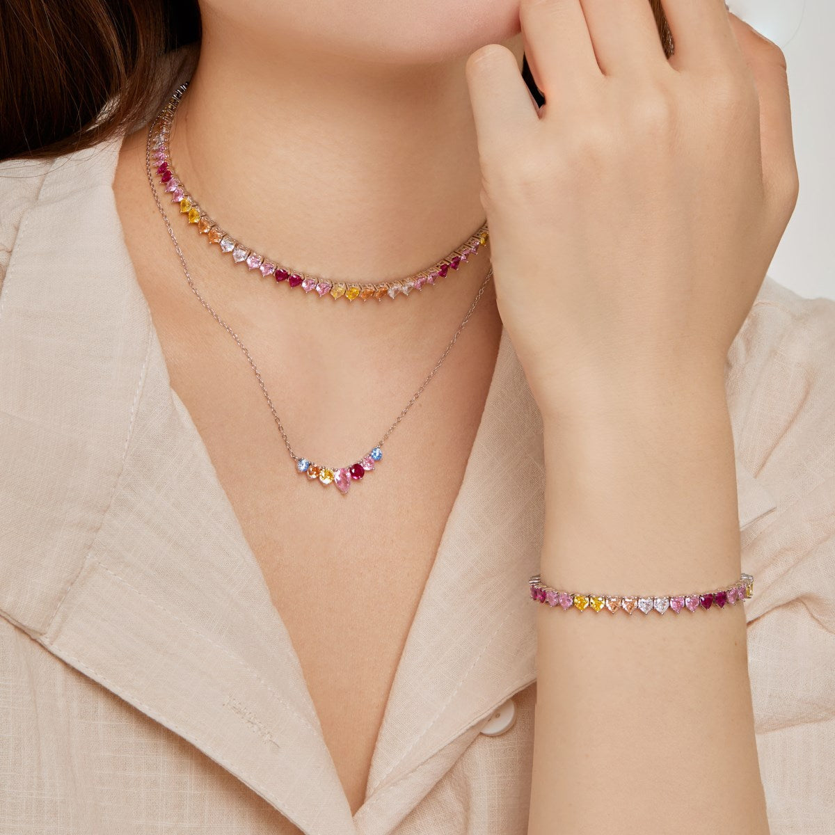 Anyco Bracelet Color Joyful Rainbow Cubic Zirconia 925 Sterling Silver Bracelet 16+3cm For Women Cubic Zirconia Tennis Bracelets-Bracelets-PEROZ Accessories