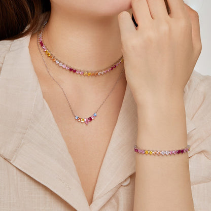 Anyco Bracelet Color Joyful Rainbow Cubic Zirconia 925 Sterling Silver Bracelet 16+3cm For Women Cubic Zirconia Tennis Bracelets-Bracelets-PEROZ Accessories