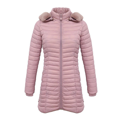 Anychic Womens Padded Puffer Jacket Large Pink Ultralight Casual Coats With Fur Hooded Warm Lightweight Outerwear-Coats &amp; Jackets-PEROZ Accessories