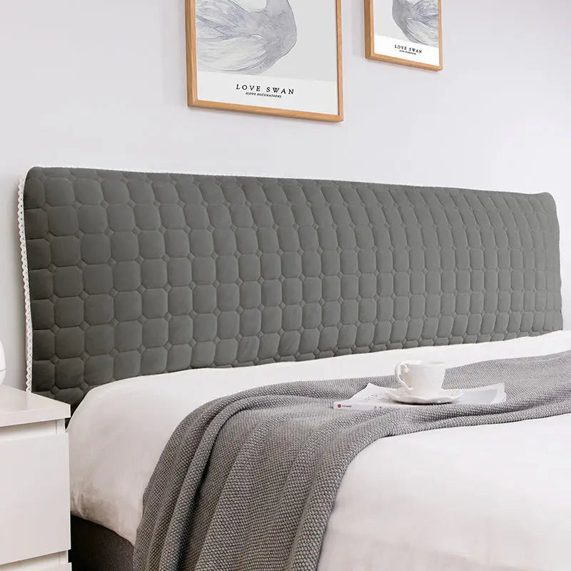 Anyhouz Headboard Cover Dark Gray Cube Pattern Super Soft Smooth Quilted Velvet Bed Back Dust Protector Cover 190x70cm-Bed Headboard-PEROZ Accessories