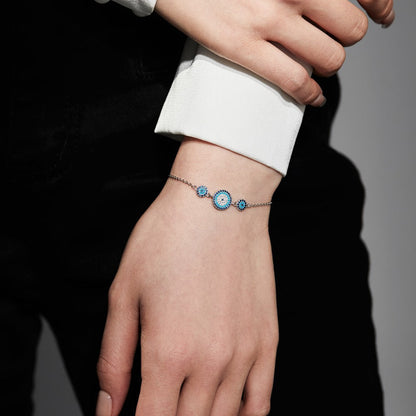 Anyco Bracelet Fashion Jewelry Blue Eyes Shape Chain Pave Sterling Silver Cubic Zirconia Adjustable Bangle Bracelet For Women Girls-Bracelets-PEROZ Accessories