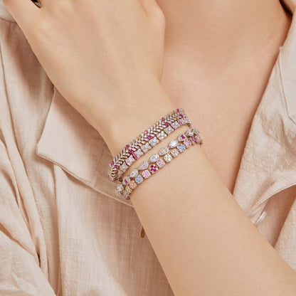 Anyco Bracelet Iced Out Square Rainbow Mixed Cuts Pink Stone Tennis Bracelet For Women Men 925 Sterling Silver 5A Cz Diamond Bracelets-Bracelets-PEROZ Accessories
