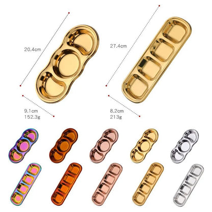 Anygleam Rose Gold Stainless Steel 3 Grid Seasoning Sauce Dish Plates Dipping Kitchenware-Kitchen &amp; Dining-PEROZ Accessories