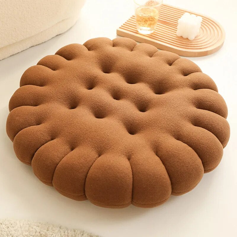 Anyhouz Plush Pillow Dark Brown Round Biscuit Shape Stuffed Soft Pillow Seat Cushion Room Decor-Pillow-PEROZ Accessories