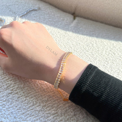 Anyco Bracelet Gold Platted 5mm Baguette Cut Zircon Full Diamond Bracelet Female Jewelry-Bracelets-PEROZ Accessories