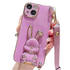 Anymob iPhone Case Shockproof Dark Pink Rabbit Bracket Crossbody Lanyard Case Plating Stand Silicon Phone Cover-Mobile Phone Cases-PEROZ Accessories