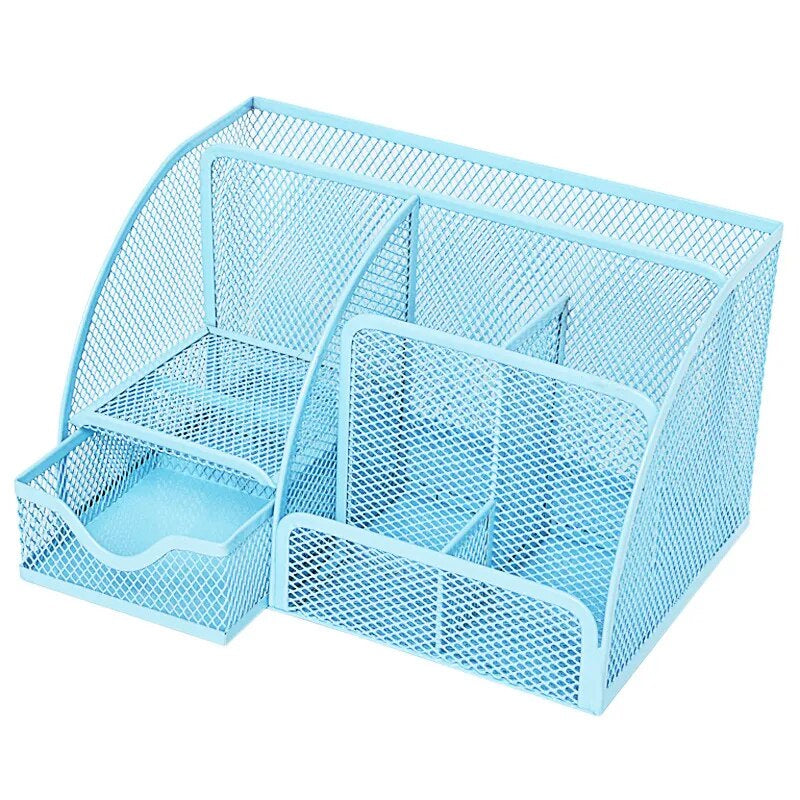 AnyCraft Blue Mesh Stationery Storage Organizer with Compartments for Office and School Supplies-Organizers-PEROZ Accessories