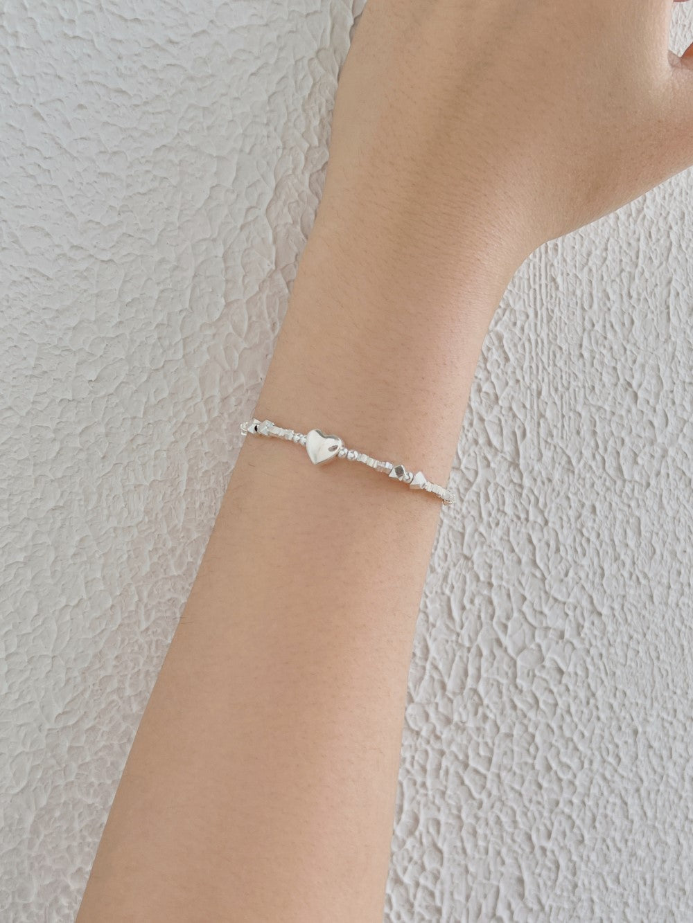Anyco Bracelet Minimalist Hypoallergenic Non Tarnish S925 Silver bracelet Rhodium Plated Beaded Heart Pendant Bracelet for Women-Bracelets-PEROZ Accessories
