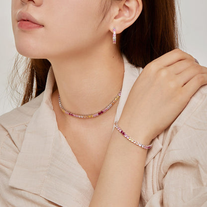 Anyco Bracelet Rainbow Adjustable Zircon Tennis Chain Bracelet 16+3cm Jewelry Women Multicolored S925 Silver Iced Out Diamond Tennis Bracelet-Bracelets-PEROZ Accessories