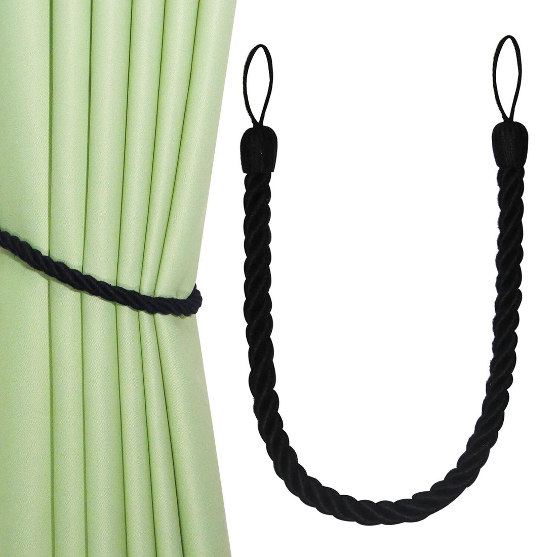 Anyhouz Curtain Tie Black Braid Curtain Ropes Holder Tiebacks Room Accessories Hanging Rope Curtains Decoration-Curtain Tie-PEROZ Accessories