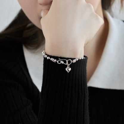 Anyco Bracelet S925 Sterling Silver Jewelry Heart Bracelet Personality Bead Chain Charm Couple Bracelets For Women Men-Bracelets-PEROZ Accessories