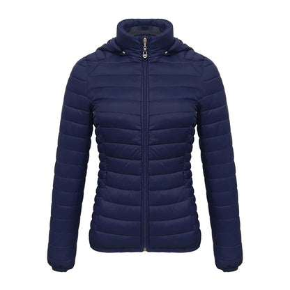 Anychic Womens Padded Puffer Jacket 4XL Navy Blue Solid Lightweight Warm Outdoor Parka Clothing With Detachable Hood-Coats &amp; Jackets-PEROZ Accessories