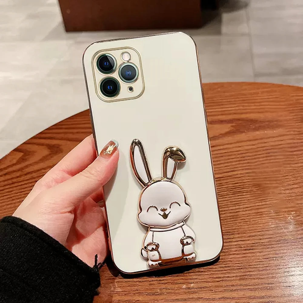 Anymob iPhone Case Shockproof White Luxury Plating Rabbit Holder Phone Case Soft Silicone Stand Cover-Mobile Phone Cases-PEROZ Accessories