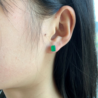Anyco Earrings Green High Quality Square Zircon Minimalist Sterling Silver 925 Four Claws-Earrings-PEROZ Accessories