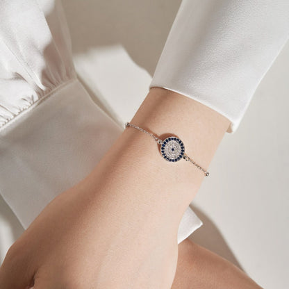 Anyco Bracelet Classical Dainty Adjustable Circle Chain Silver Devil Eye Bangle Bracelet For Women-Bracelets-PEROZ Accessories