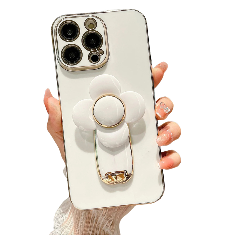 Anymob iPhone Case Shockproof White Plating Silicone Case Flower Rotating Windmill Bracket Cover-Mobile Phone Cases-PEROZ Accessories