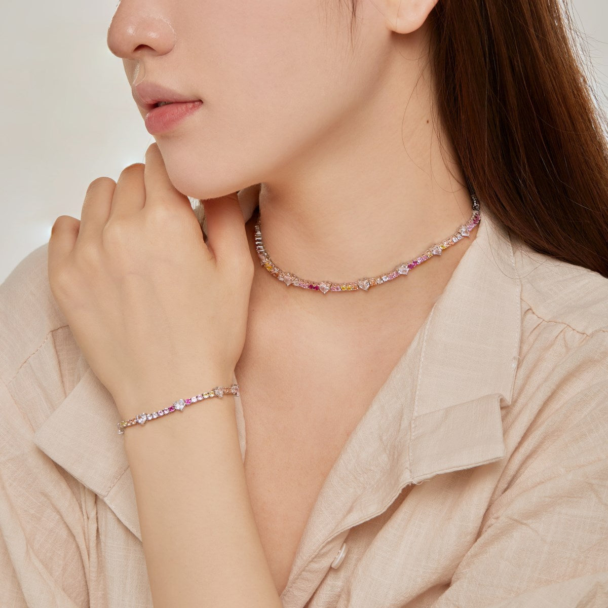 Anyco Bracelet Minimalist Adjustable Heart Shape 16cm Colorful Diamond Tennis Cubic Zirconia Cz Rainbow Zircon Jewelry Bracelets Bangles Women-Bracelets-PEROZ Accessories